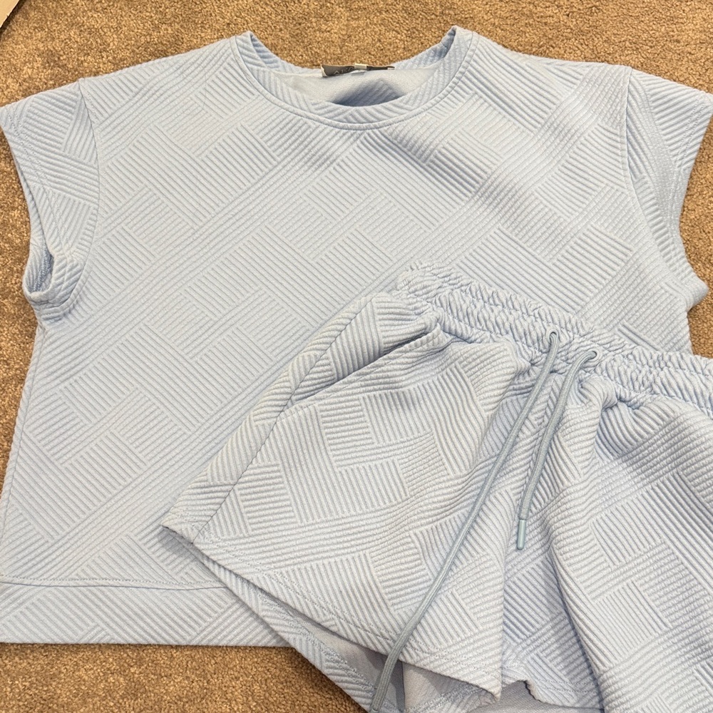 Light Blue Textured Top and Shorts Set